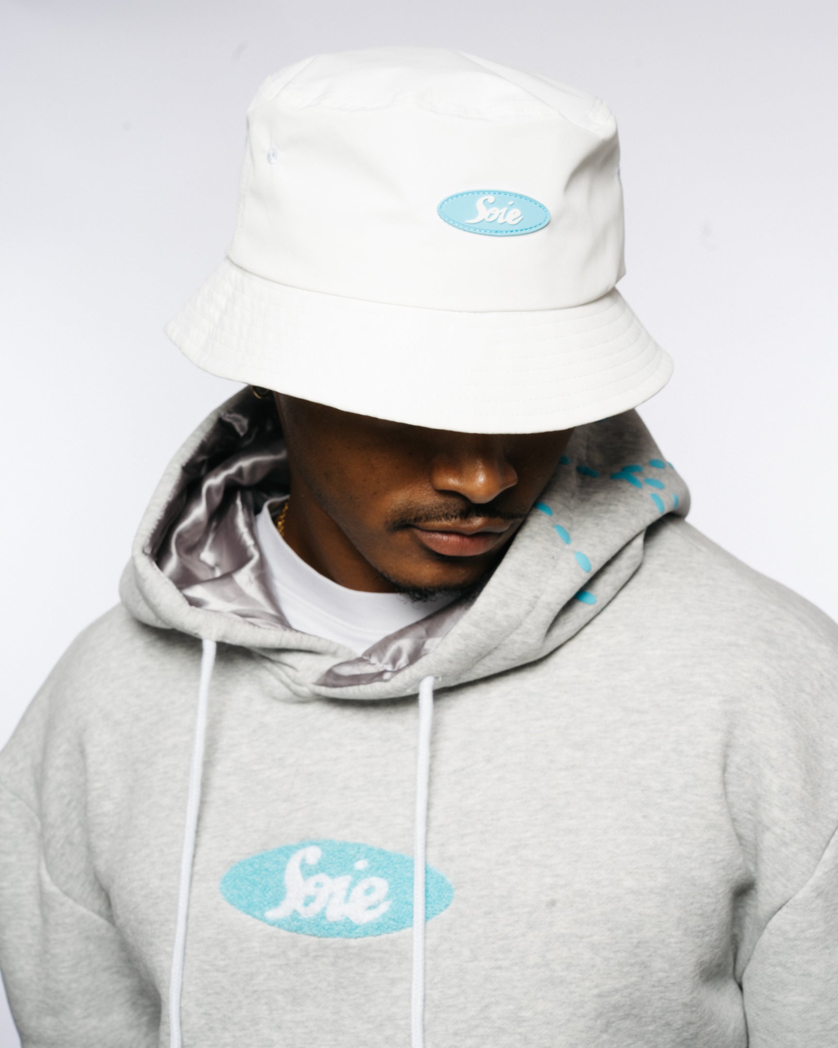 White Waterproof Satin-Lined Bucket Hat