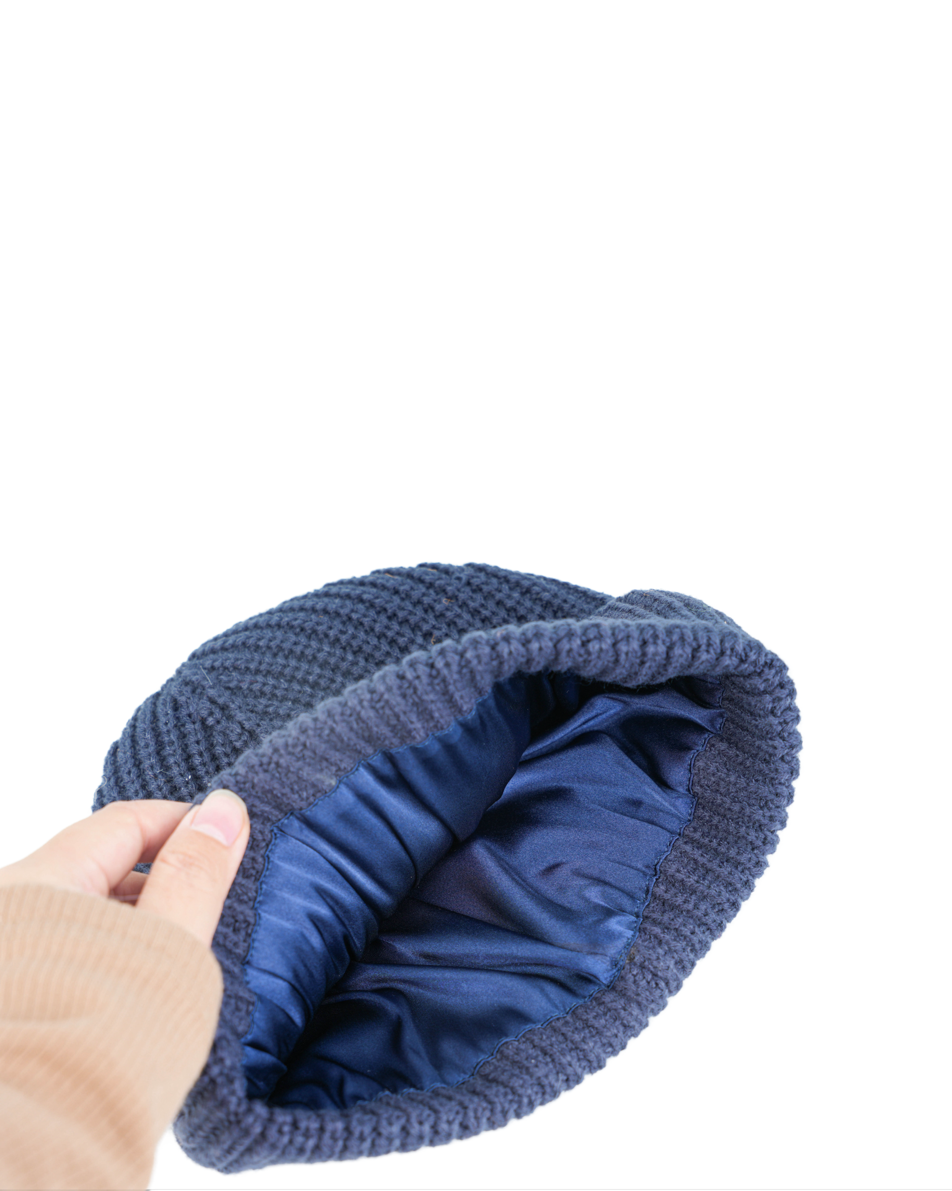Navy Satin Lined Beanie