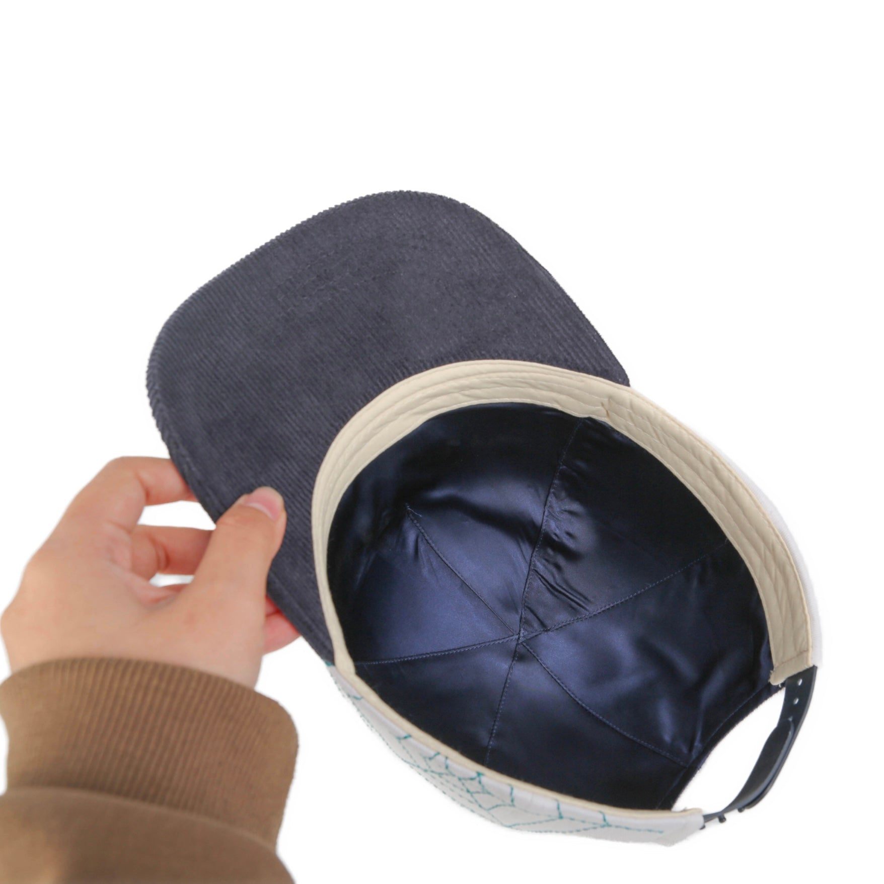 Navy Corduroy Brim Satin Lined Snapback