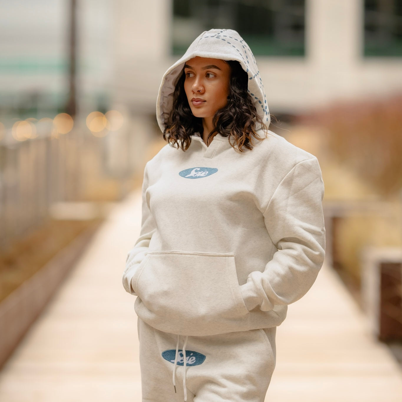 Light Heather Grey Chenille Satin Lined Sweatsuit