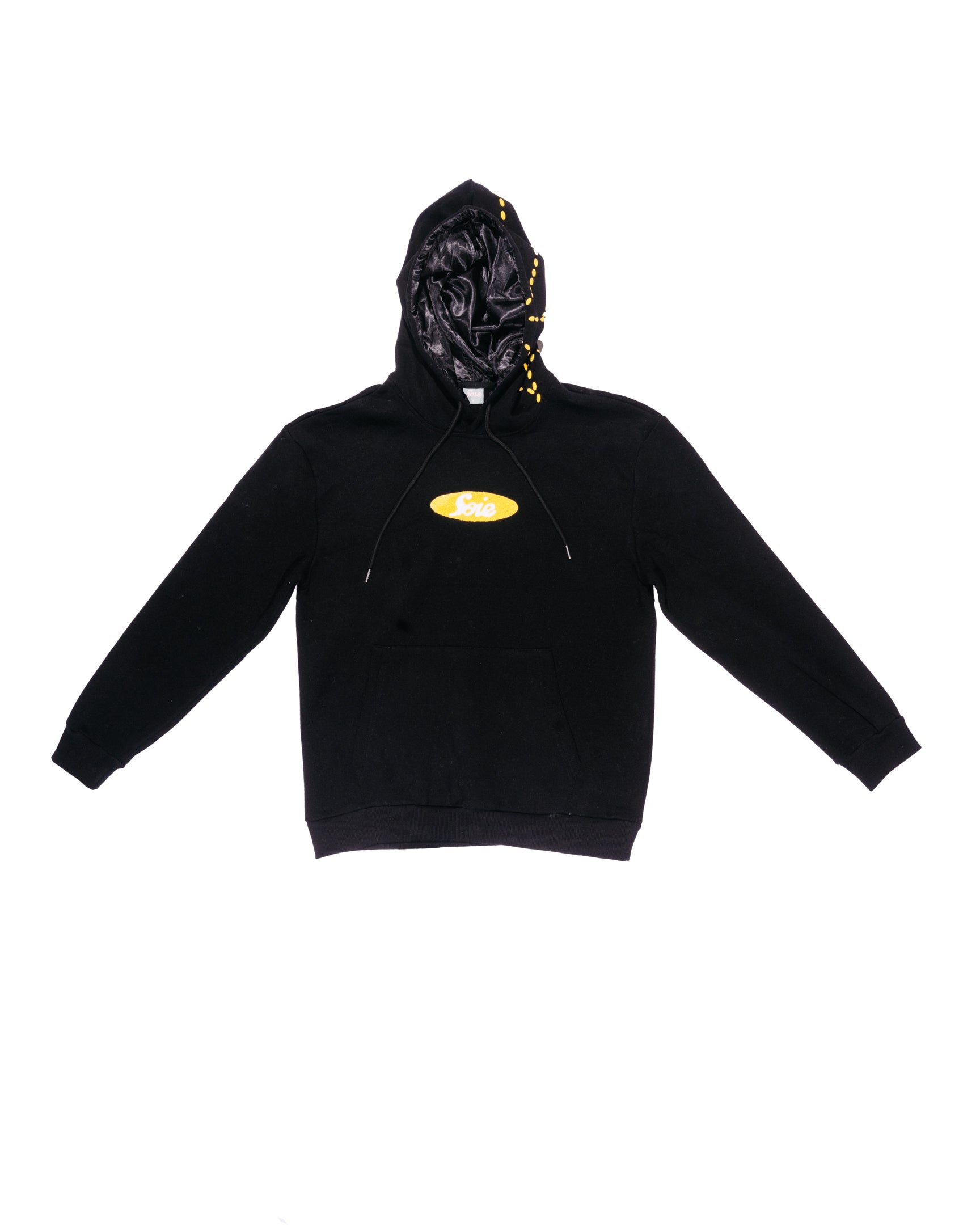Black Chenille Satin-Lined Hoodie