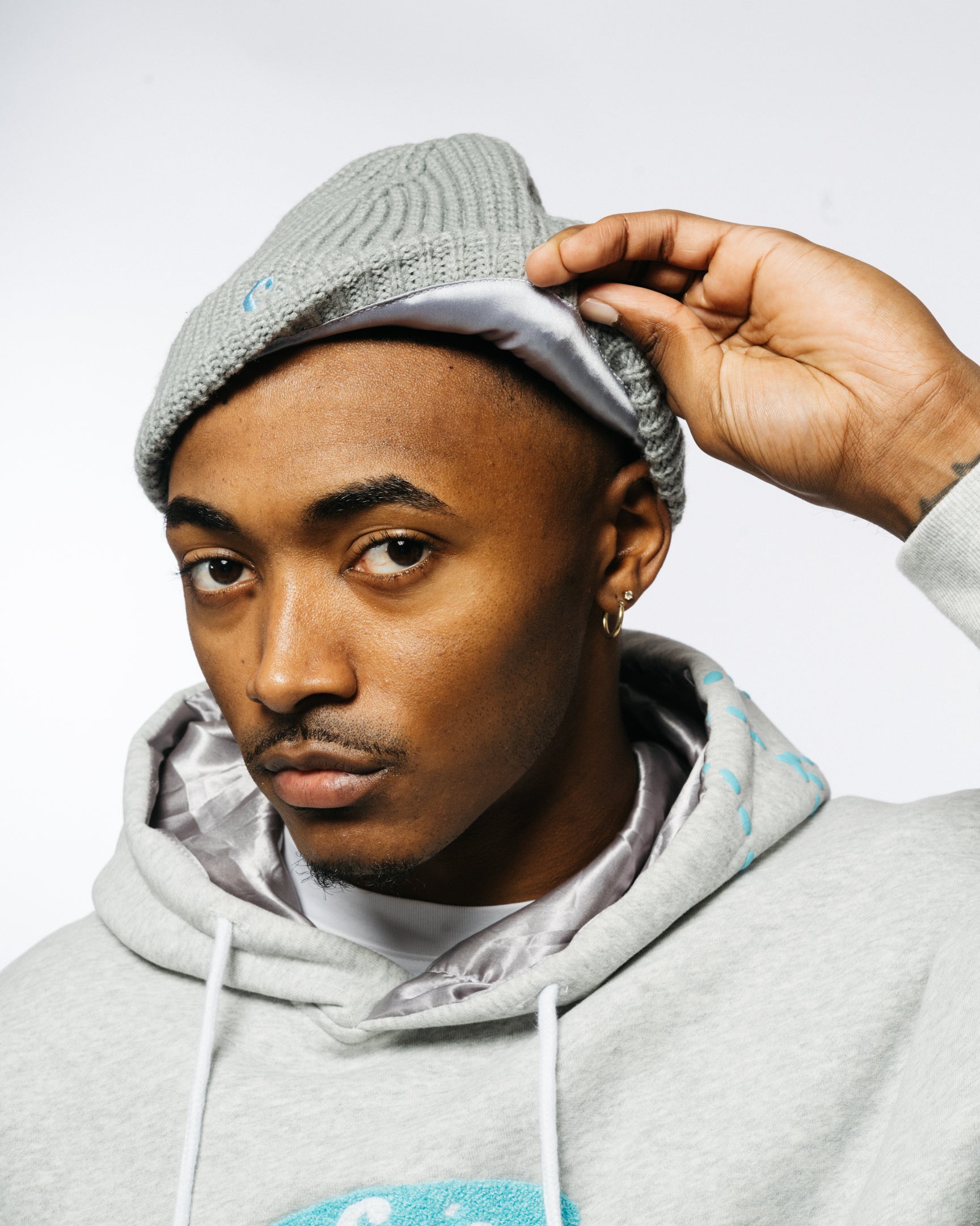 Grey Satin-Lined Beanie