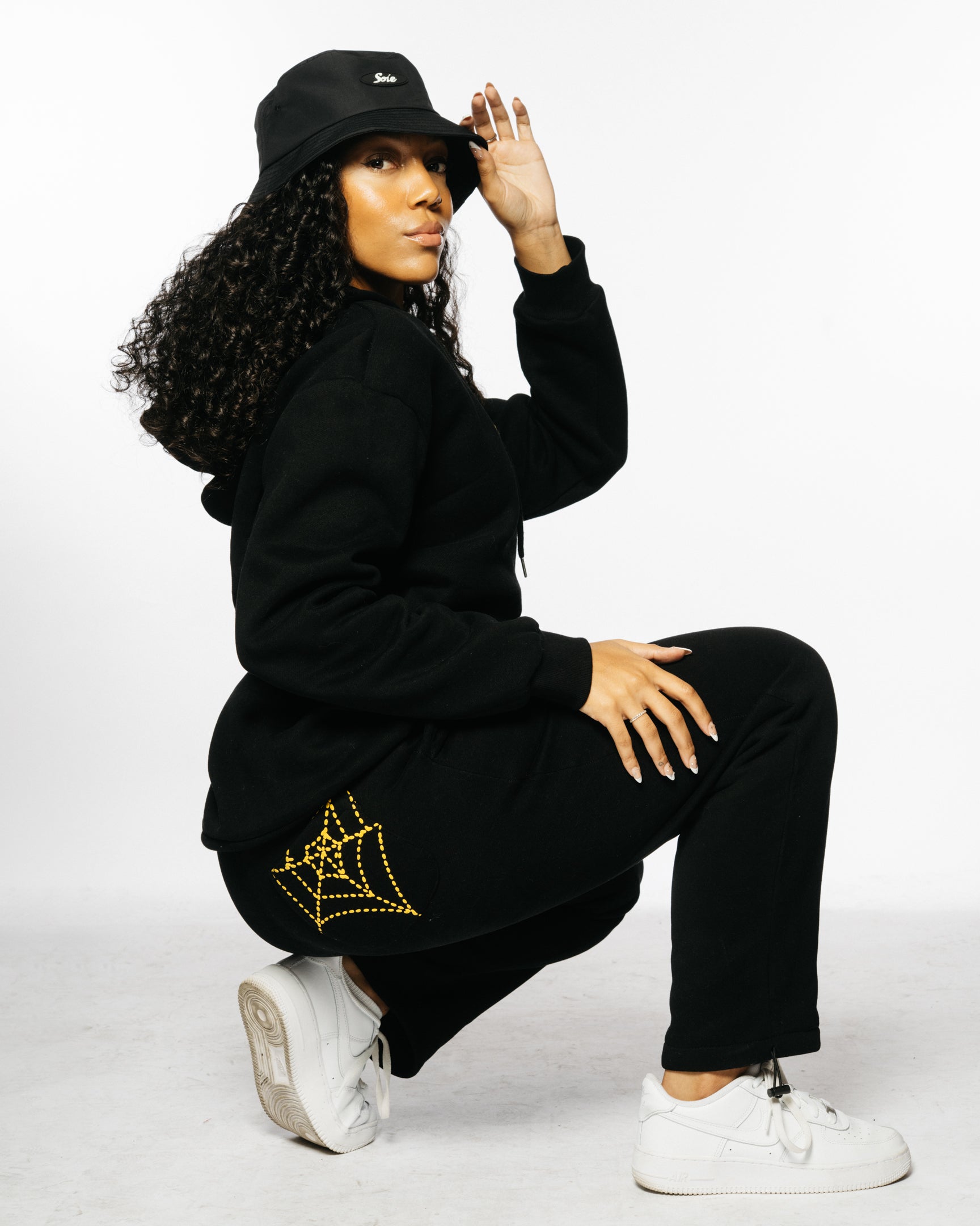 Black Chenille Satin-Lined Sweatsuit