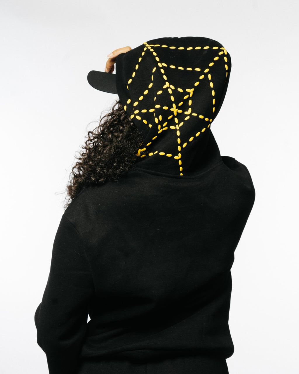 Black Chenille Satin-Lined Hoodie