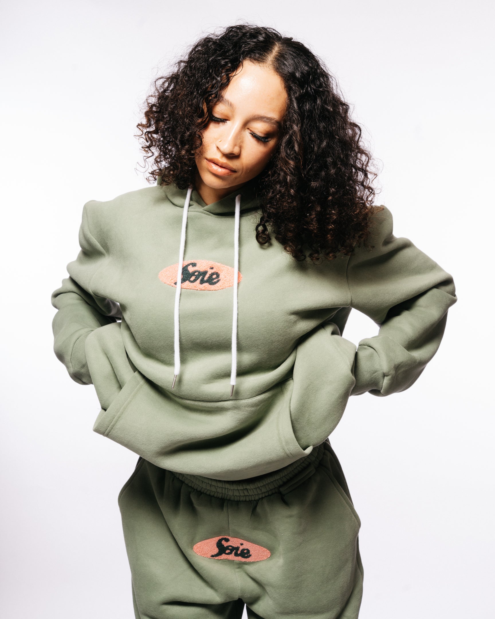 Green Chenille Satin-Lined Hoodie