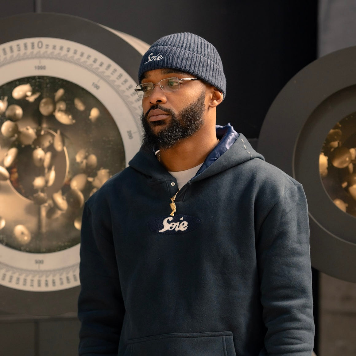 Navy Chenille Satin-Lined Hoodie