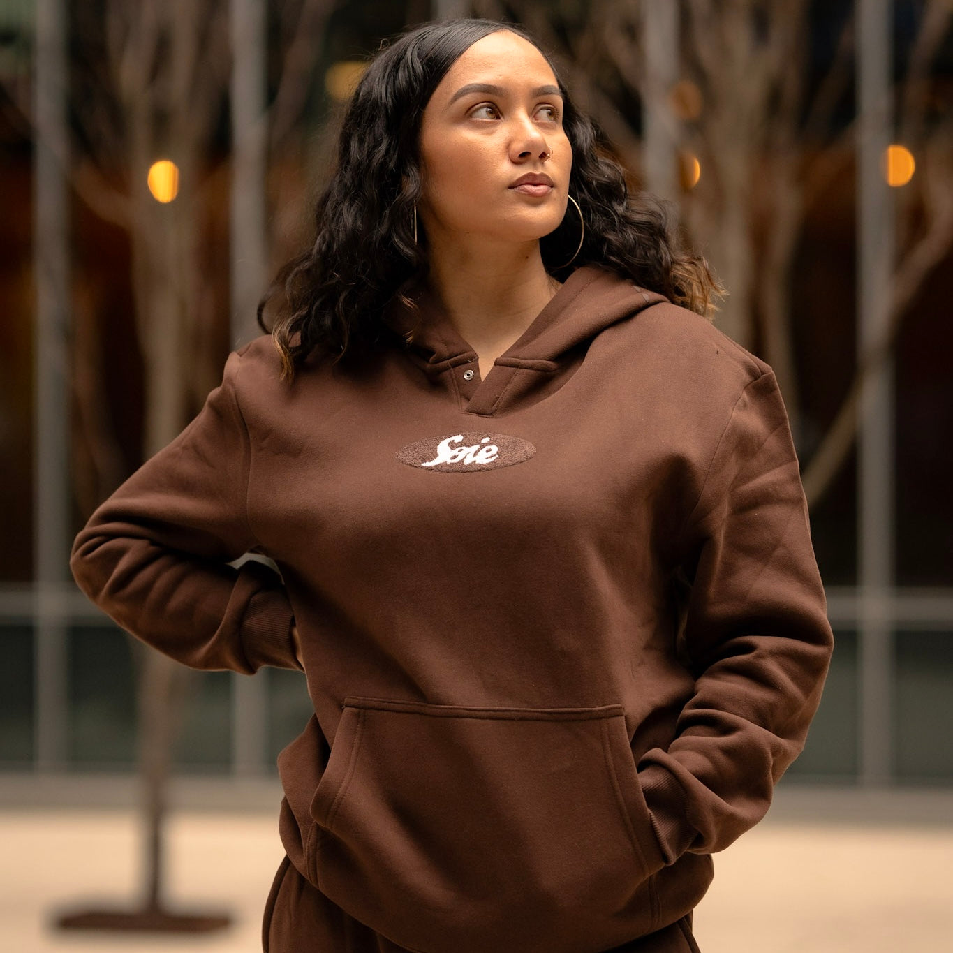 Brown Chenille Satin-Lined Hoodie