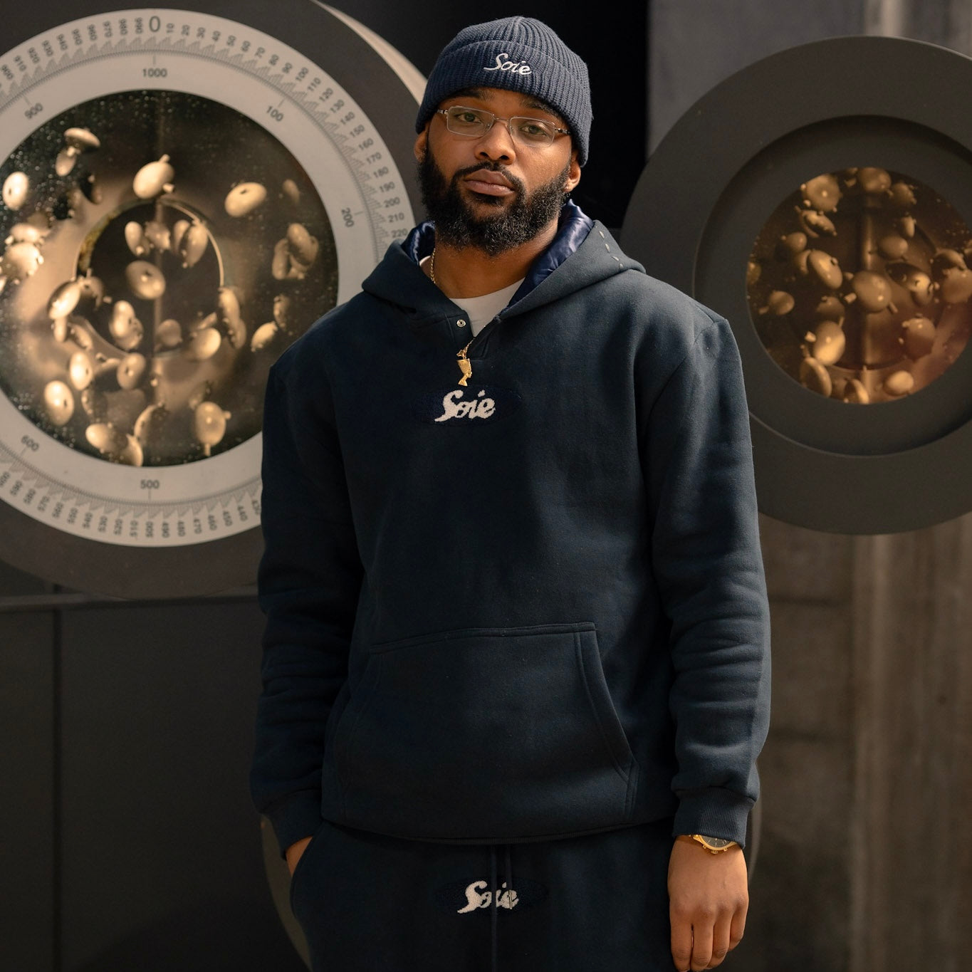 Navy Chenille Satin-Lined Sweatsuit