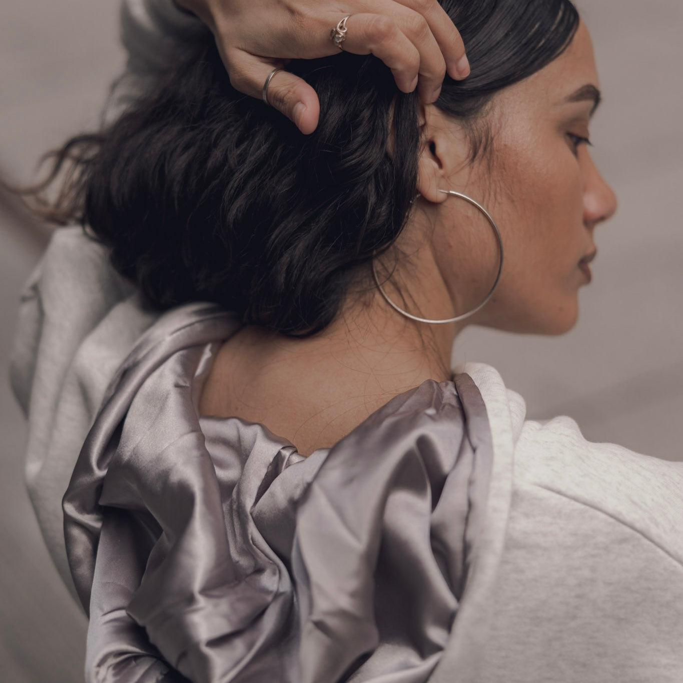 Light Heather Grey Chenille Satin-Lined Hoodie
