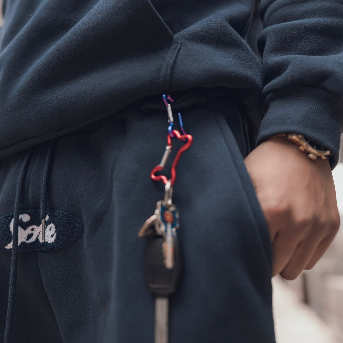 Navy Chenille Satin-Lined Sweatsuit