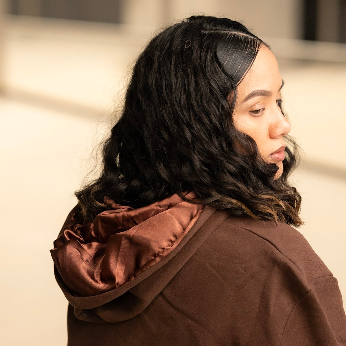 Brown Chenille Satin-Lined Hoodie