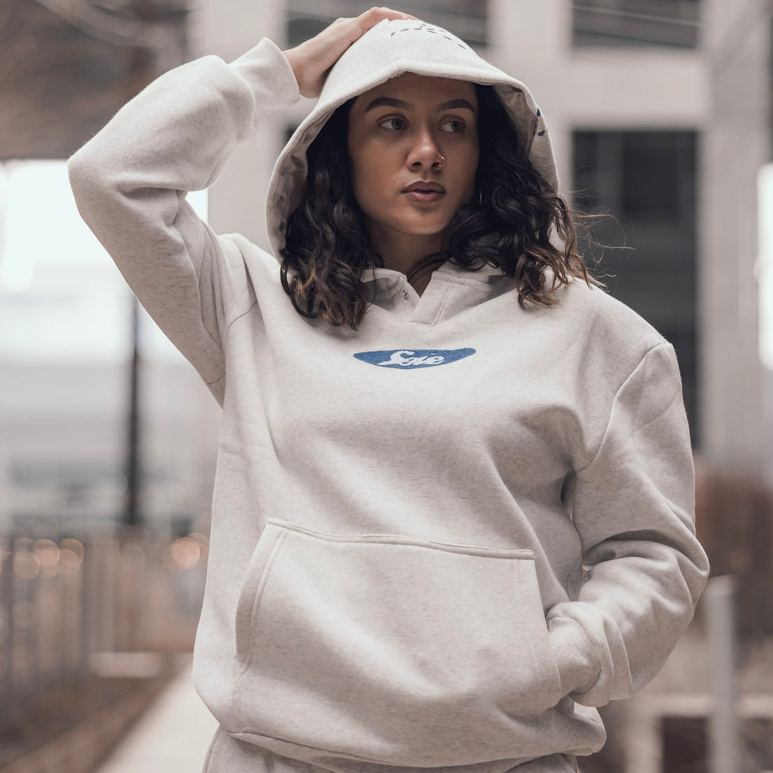Light Heather Grey Chenille Satin-Lined Hoodie